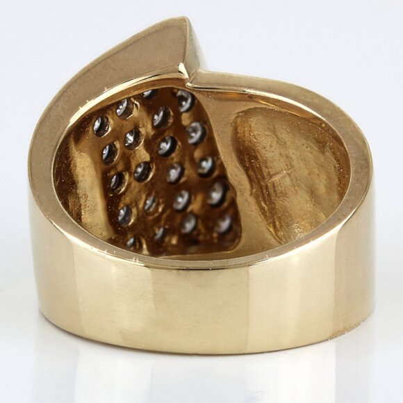 14K Yellow Gold Diamond Statement Ring Modernist Cocktail Anniversary Bold Gift - Picture 4 of 8